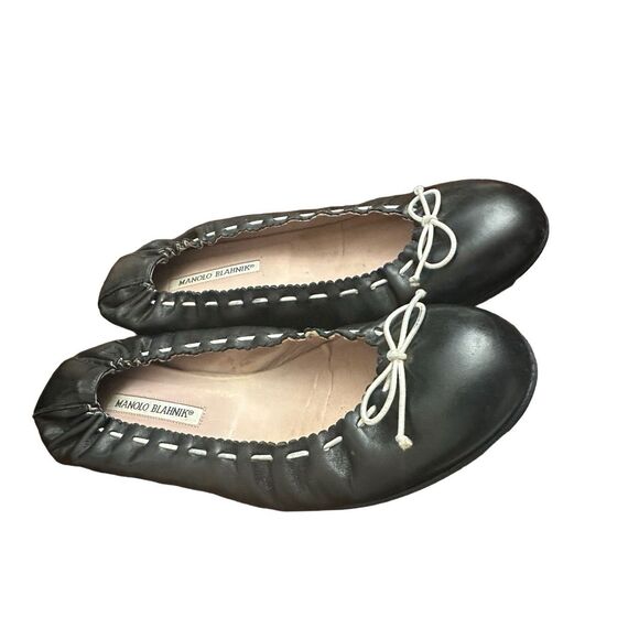 MANOLO BLAHNIK TEFAMOD Black White Bow Flats Ballet SHOES size 41 - Picture 3 of 8
